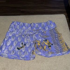 High Waist Purple and Gold Shorts with Elastic Waistband